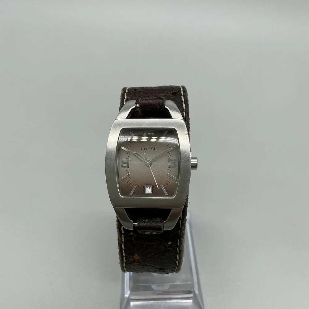 Fossil JR-8517 Womens Watch 25mm Ombre Dial Brown Leather Cuff Date New Battery